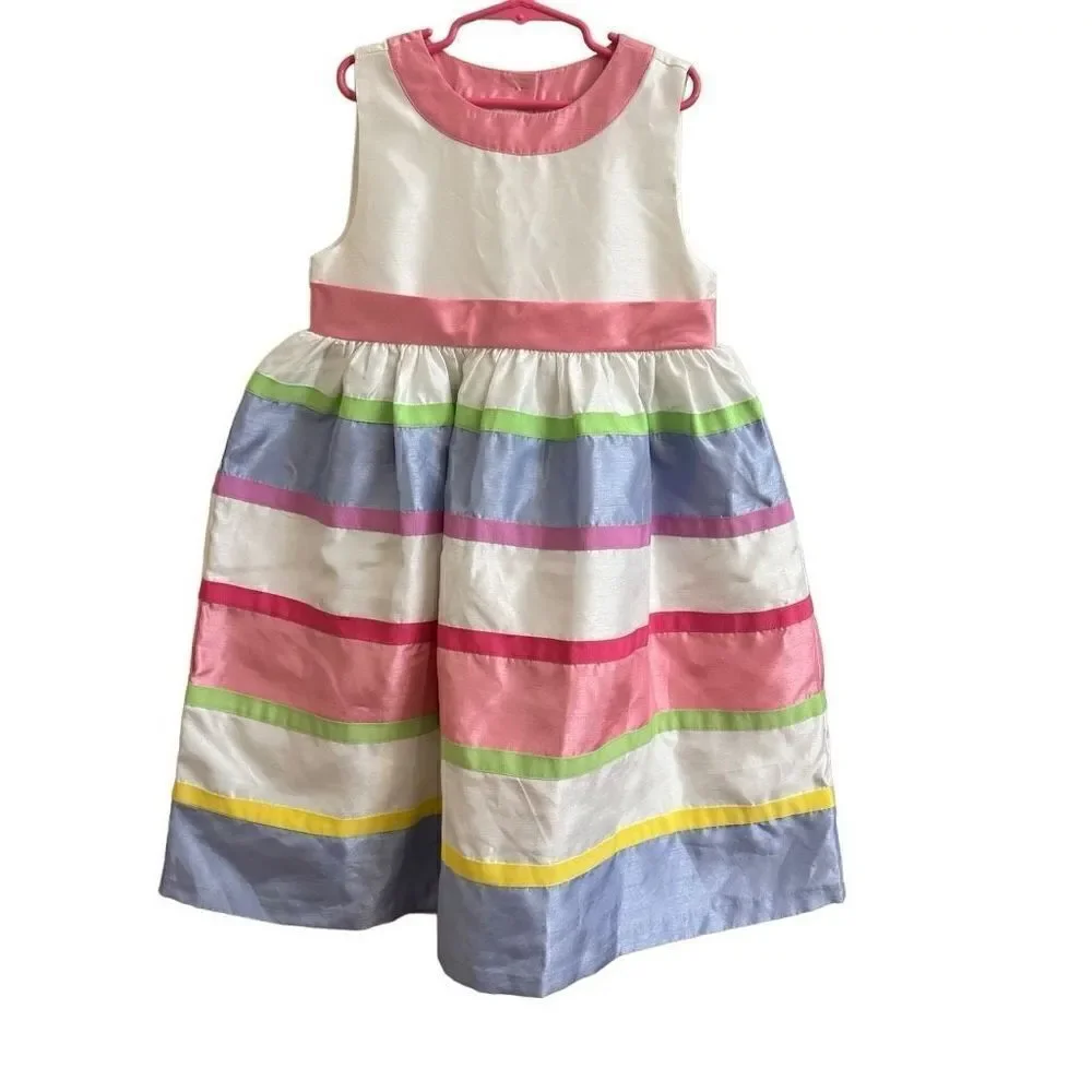 Gymboree Satin Sleeveless Pastel Striped Easter Dress Size 8 NEW Pink Purple